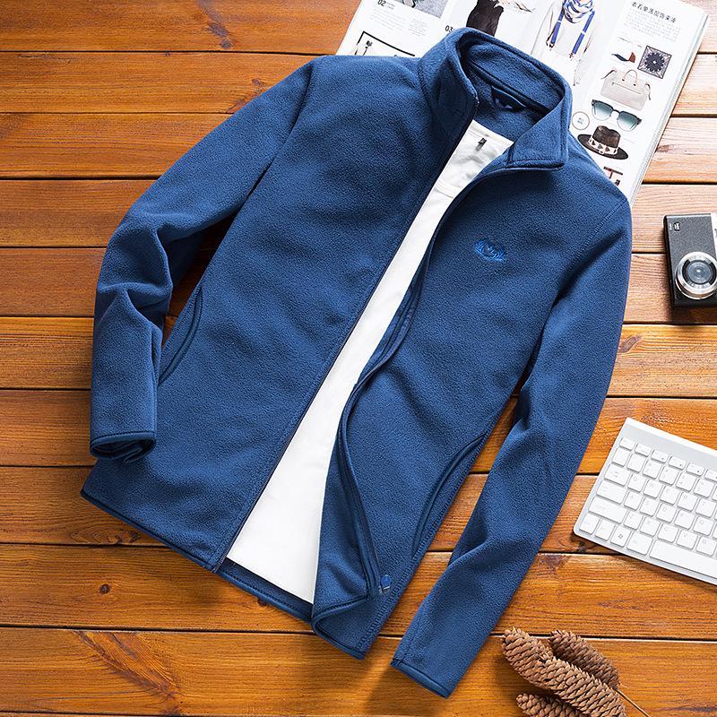 

Men s Winter Fleece Stand Collar Zipper Cardigan Jacket L синий
