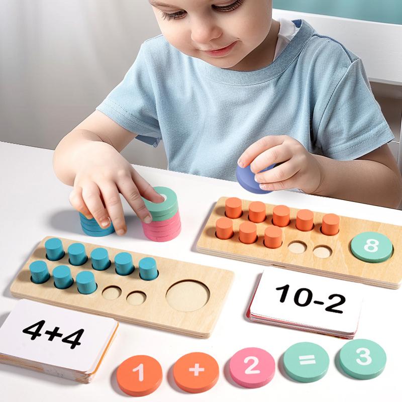 Children's Wooden Number Board Cognitive Matching Addition Subtraction Operation Montessori Logical Thinking Training Math Toy