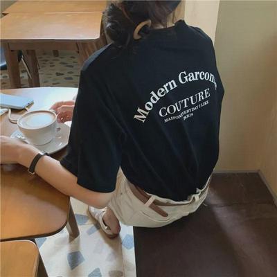 2024 Koreanischer Stil Locker sitzendes T-Shirt mit Buchstabenaufdruck und kurzen Ärmeln für Damen