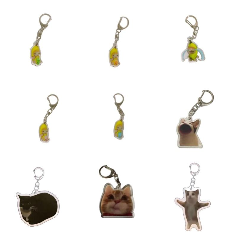 Crying Banana Cartoon Cat Keychain Acrylic Bag Charm Pendant Mascot Decoration