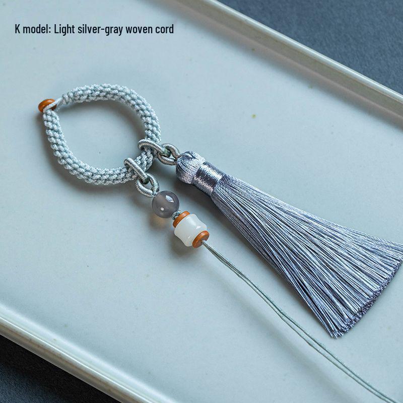 Two-Color Braided Keychain with Jade Buckle and Tassel