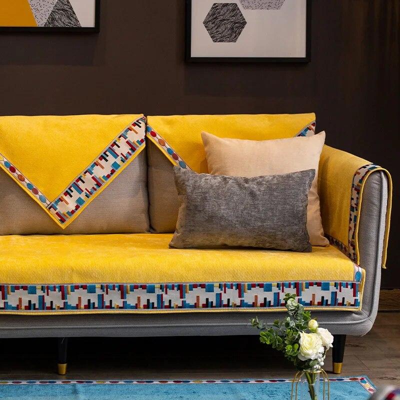

Современная хлопковая подушка для дивана с мозаичным краем для украшения гостиной, нескользящее полотенце для дивана, универсальное пылезащитное мягкое полотенце 70x50cm 1pcs