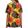 Women V Neck Medical Scrub Top Hawaiian Print Short Sleeve Side Slit Nursing Uniform Shirt with Front Pocket Comfortable Fit