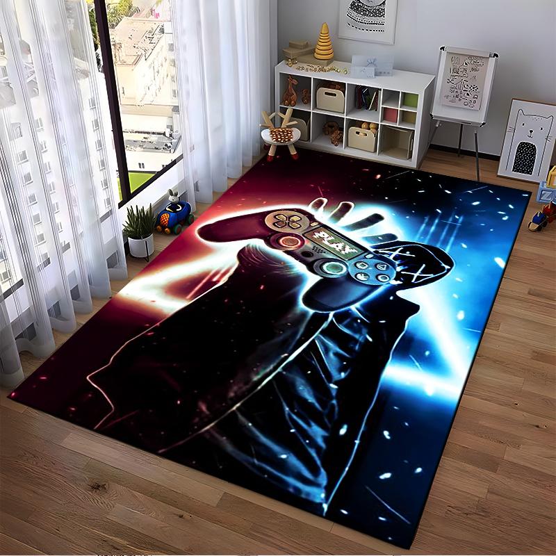 Gaming Controller Neon Art Carpet with Masked Character Design - Modern Style Suitable for use as an anti-slip for living room bedroom sofas