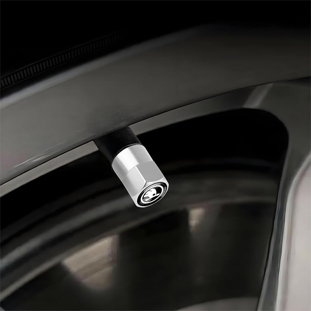 WOHE7 4Pcs Metal Car Wheel Tire Air Valve Dust Caps Rim Accessories For Skoda Kodiaq Octavia Fabia Karoq Enyaq Kamiq Superb Scala VRS
