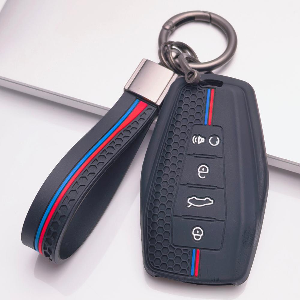 Anti Lost Silicone Keychain Lanyard for Geely Emblem Coolray Emgrand GT GS with Keychain Honeycomb Texture Metal Keychain Fold Remote Key Sleeve