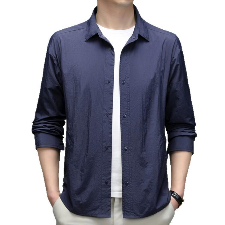 Sunscreen Men's Summer Thin Long-sleeved Shirt Lapel Jacket Coat Executive Business Air Conditioning Shirt Coat Men