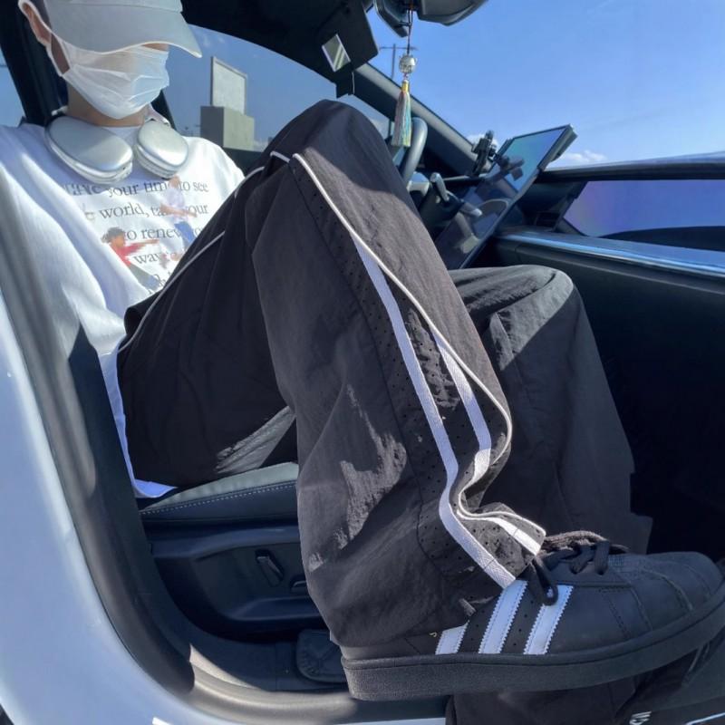 Mens Striped Quick Dry Pants Loose Straight Leg Casual Streetwear Cargo