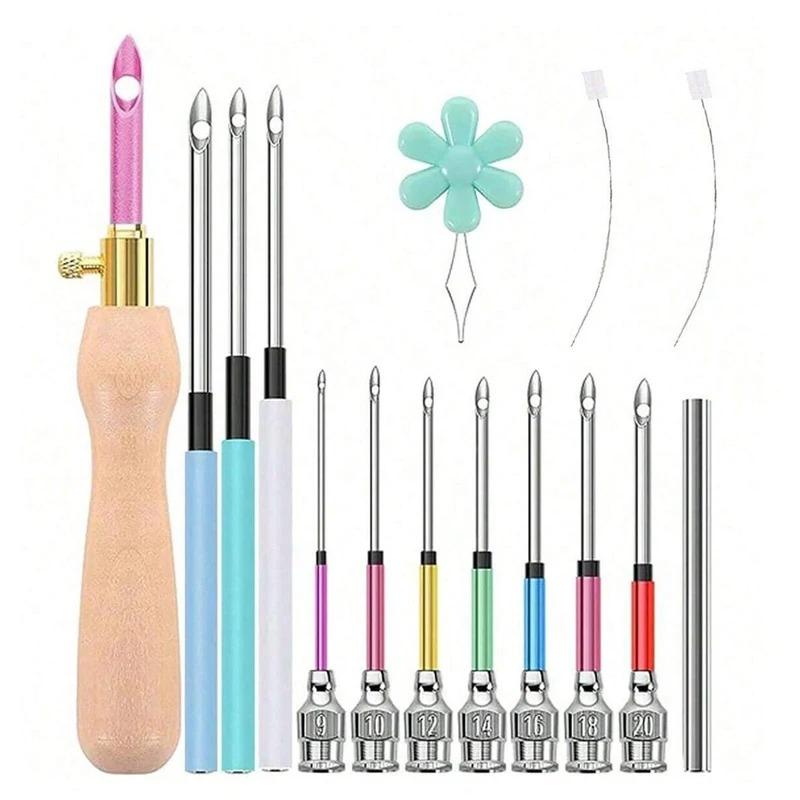 

15 шт. наборы игл для вышивки, швейная деревянная ручка, ручка для вышивки, инструмент для крючков для ковриков, для самостоятельного шитья, украшения для рукоделия