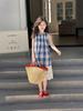 Stylish Plaid Stripe Vest & Lace Hem Top Two-Piece Set for Girls - Summer 2026 Collection
