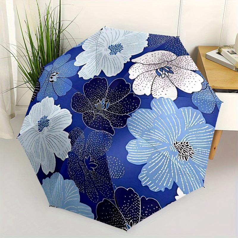 1 Stück Blumig Blau Automatisches Öffnen/Schließen Regenschirm, Tragbarer Faltregenschirm für Reisen, Themenveranstaltungen, Er ist als Geschenk für verschiedene Feste geeignet, Ou