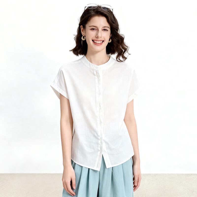 ENC Elegant White Cotton Short-Sleeve Blouse