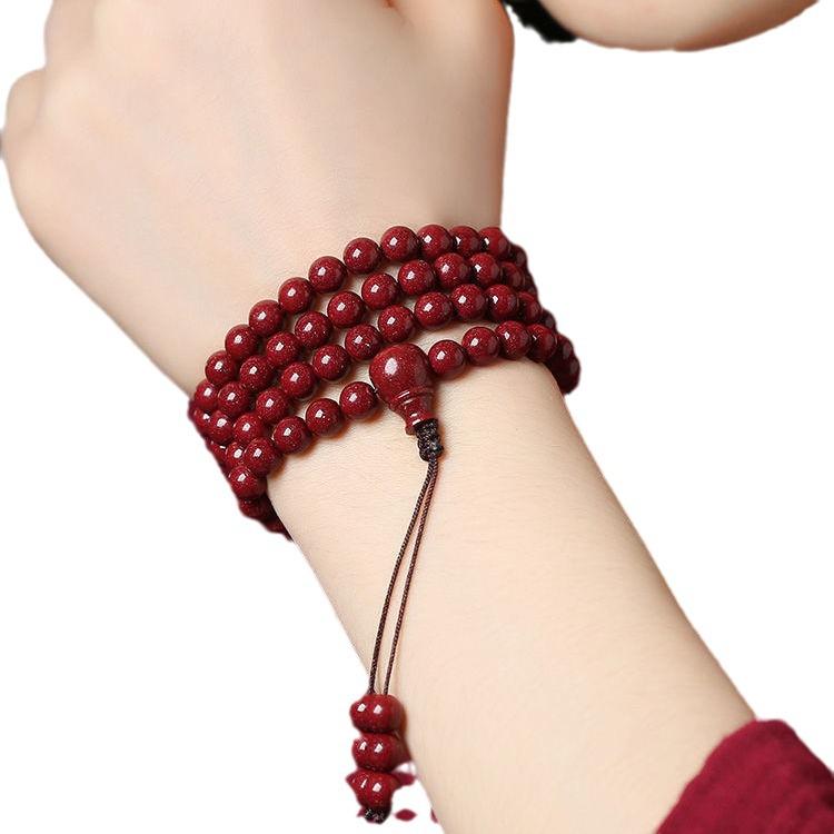 Véritable chapelet bouddhiste en cinabre à 108 perles à porter comme collier ou bracelet pour hommes et femmes