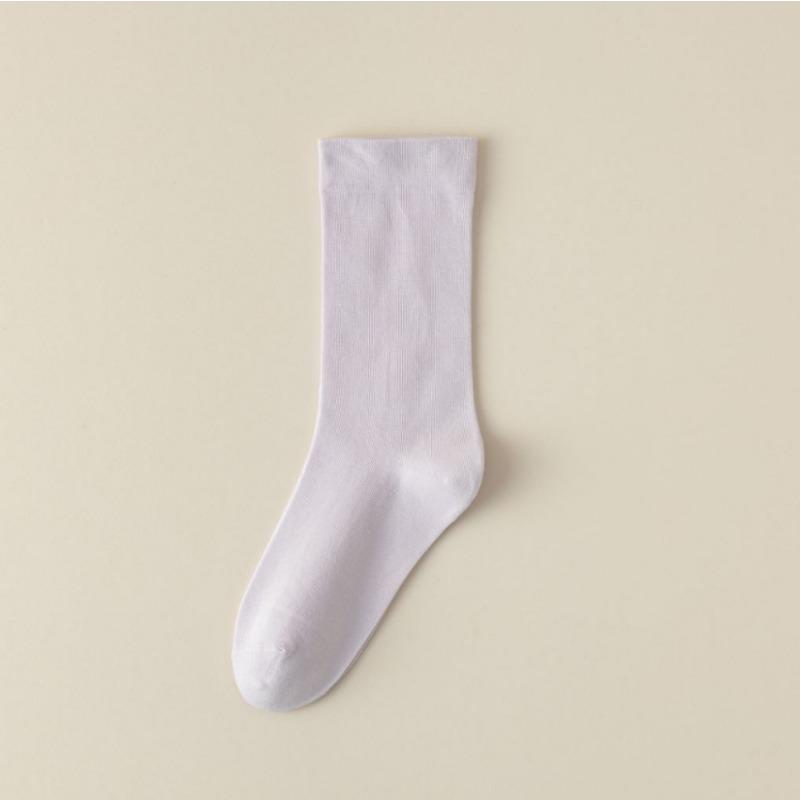 5 Pairs Solid Color Cotton Socks Medium Tube Knitted Loose Long Soft Spring Autumn Crew Casual Sock Black White Breathable Women Socks