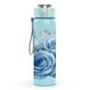 1PC Soft Blue Rose Floral Art Print 750ml Color Plastic Sports Water Bottle Leakproof Flip Straw Lid Suitable for Sports Office Home Use