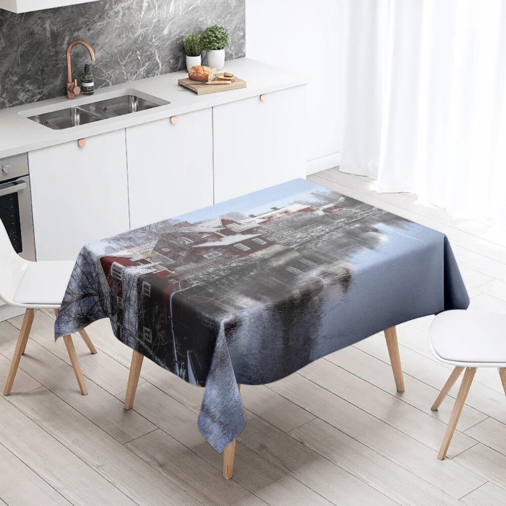 

Зимняя скатерть с видом на дом, натуральная, против пятен, водонепроницаемая, прямоугольная, кухонный стол, домашний декор 40x70cm