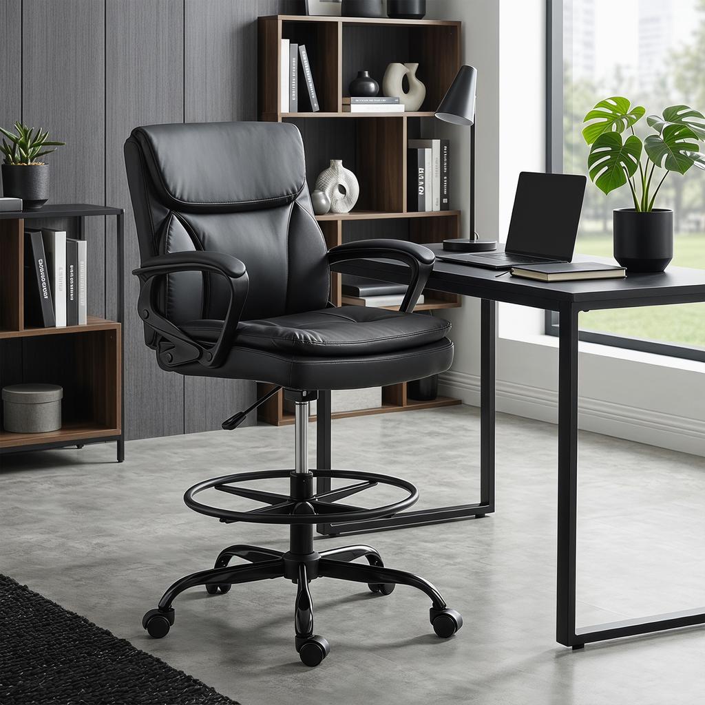 Ergonomic Office Chair, Drawing Chair, Adjustable Footrest, 61 x 61 x 108 cm, Black