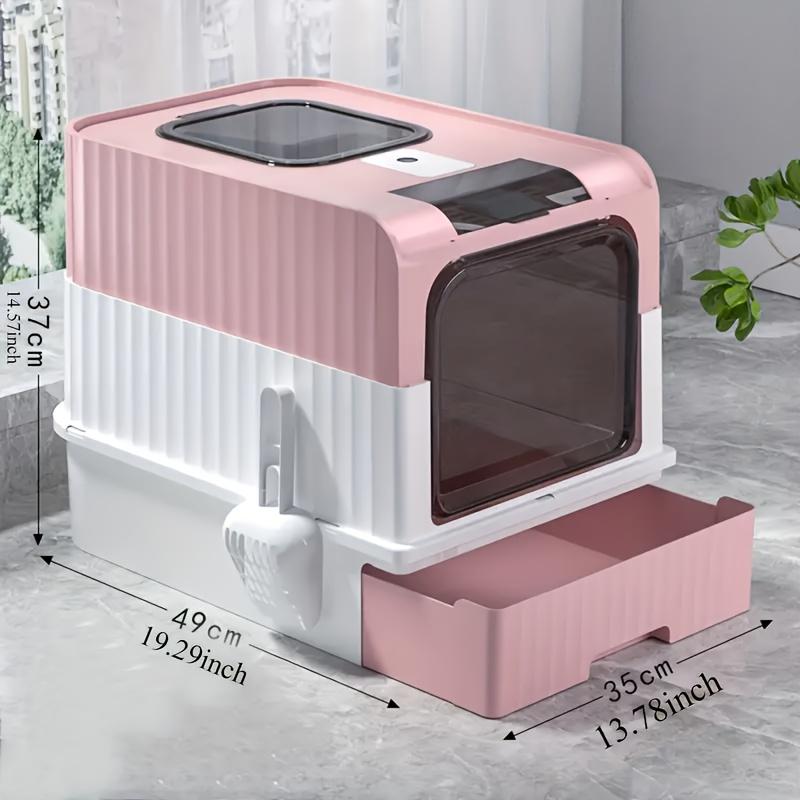 

Dual Aisle Cat Litter Box with Drawer Design and Cat Litter Scoop Odor and Splash Resistant Easy to Clean Durable PP Material розовый