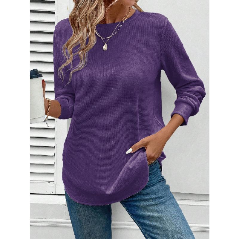 BITCED Women's Fashion Casual Solid Color Print Long Sleeve O-Neck Blouses & Shirts