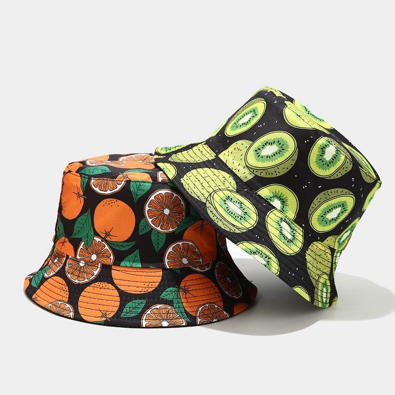 Creative new fruit pattern bucket hat European and American men's and women's outdoor leisure sunscreen visor double-sided basin hat