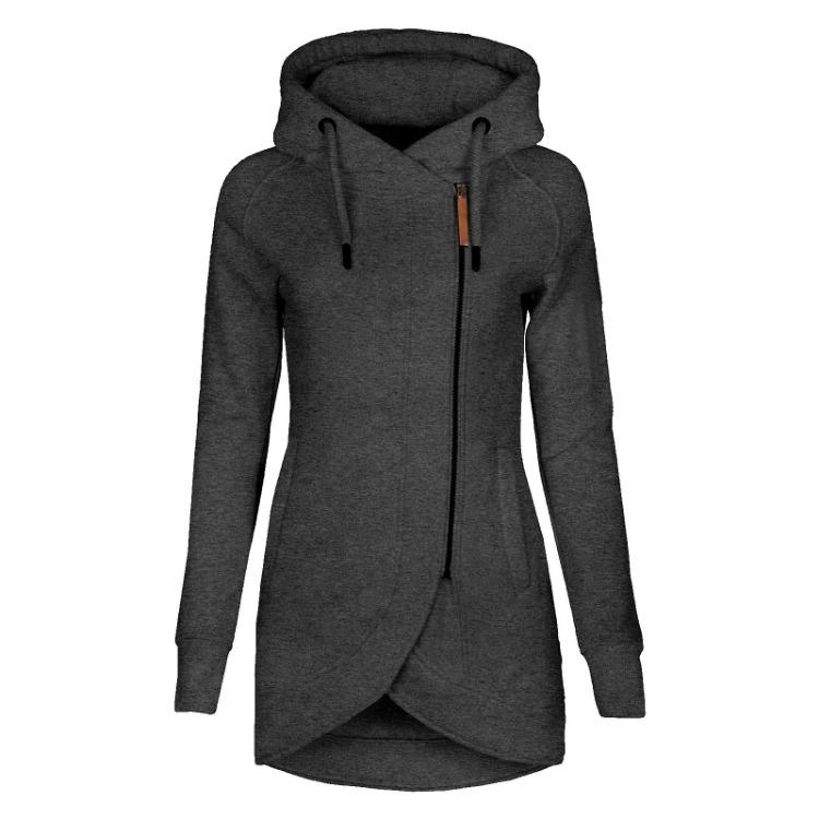 Women Winter Jacket Warm Plush Lined Hooded Coat with Drawstring and Irregular Zipper Design