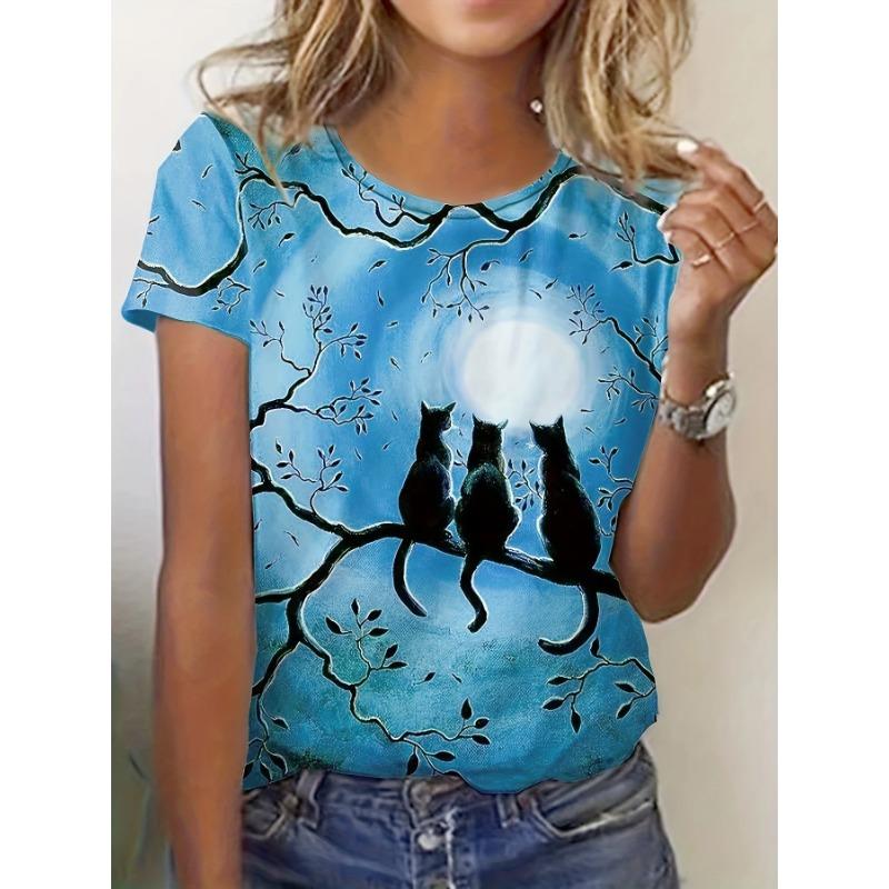 Cute Cat 3D Print O-Neck TShirt Women Tee Short Sleeve T-Shirt for Spring Summer Streetwear T-Shirts
