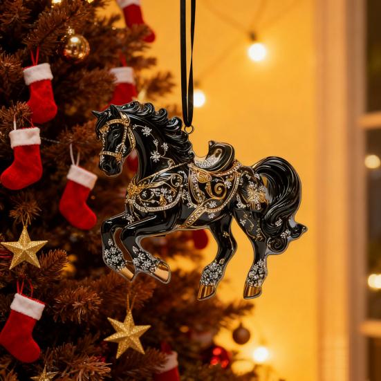 Yousheng Horse Ornament Sparkly Rhinestone Horse Christmas Tree Ornament 2D Acrylic Pendant Holiday Keepsake Gifts for Women Girls Horse Lovers