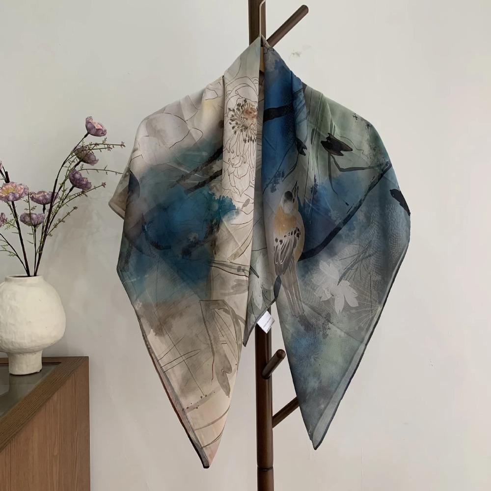 Head Scarf Women Square Scarf Thin Silk Like French Vintage Shawl Exclusive Design Spring Summer Autumn Lightweight Multipurpose