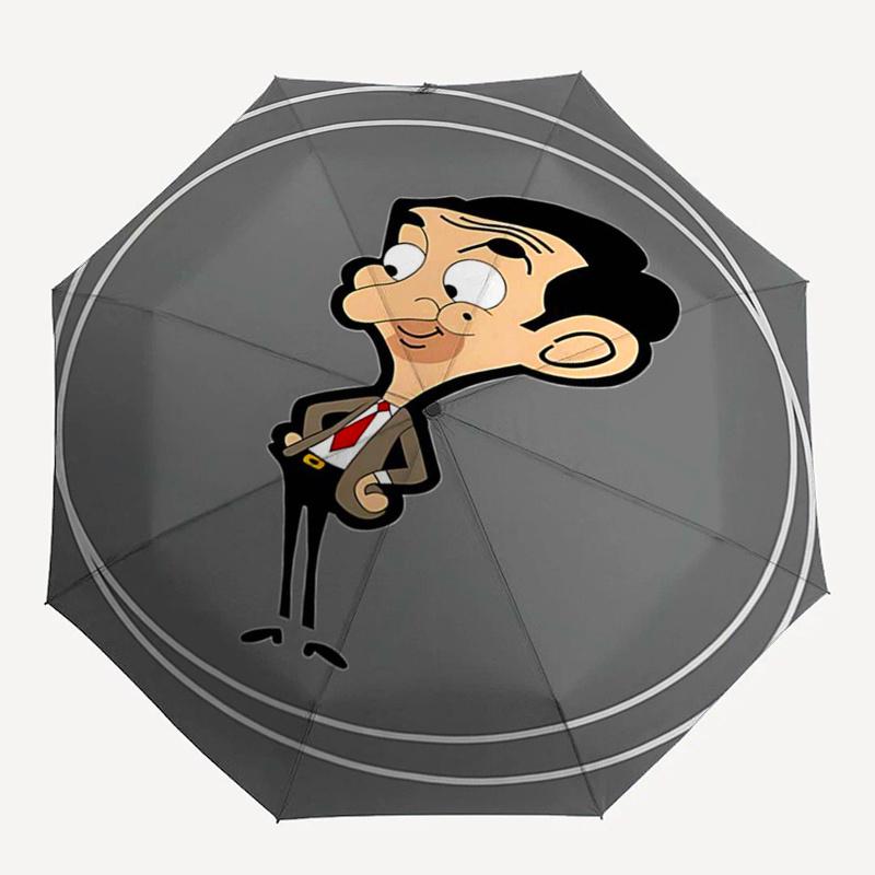 Ombrello da Viaggio a Tema Mr. Bean - 8 Stecche, Apertura e Chiusura Automatica, Design Pieghevole Portatile, Ombrello Compatto ed Elegante Adatto per Esterni