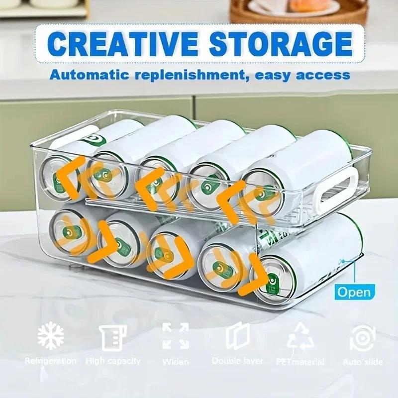 1/2Tier Soda Can Dispenser for Refrigerator Stackable Drink Organizer for Fridge, Clear Plastic Refrigerator Organizer Bins