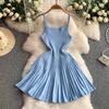 Small man pure desire backless suspender dress women's summer new striped knitted waist thin a word short skirt