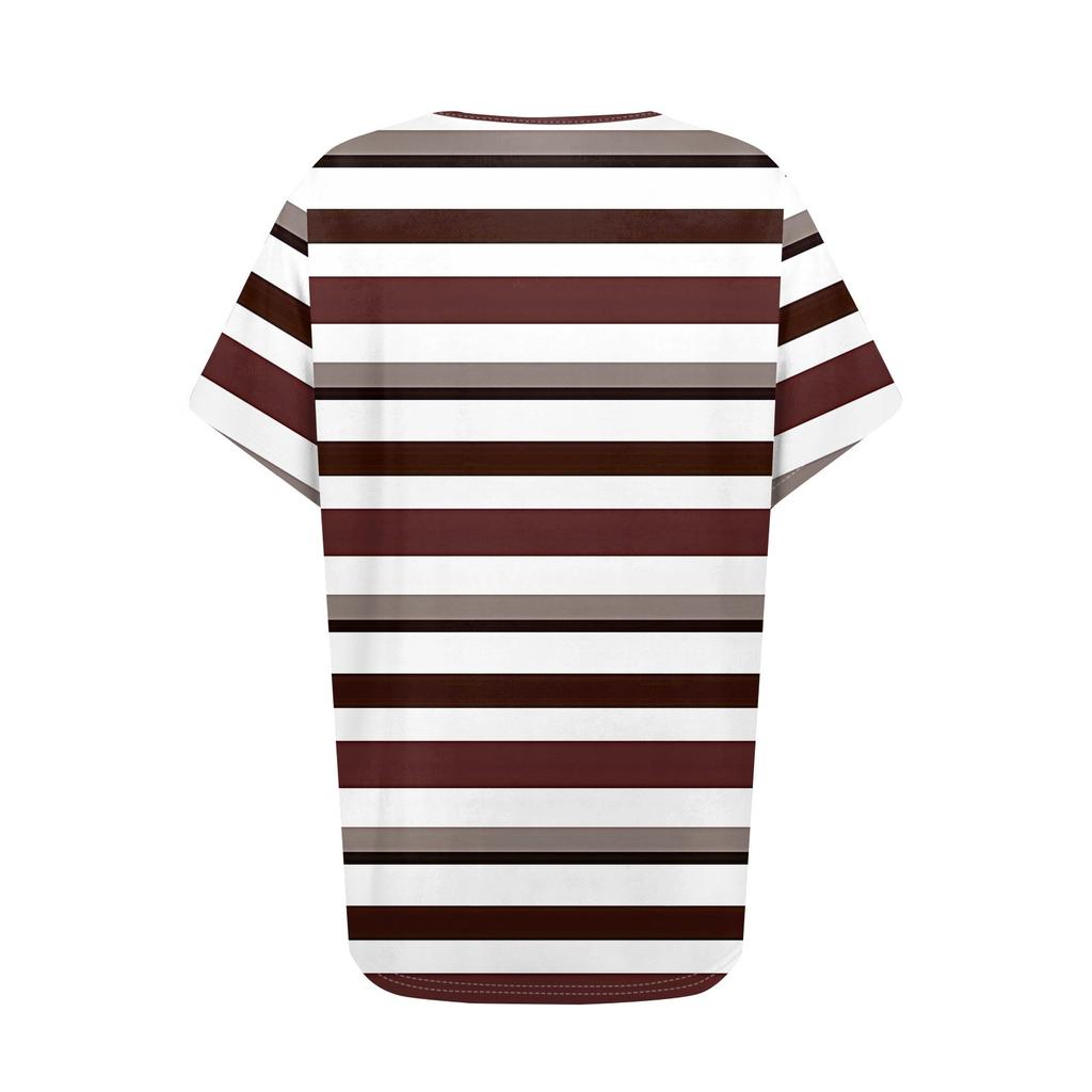 Damen Kurzarmshirts V-Ausschnitt Print Tops Freizeitoberteile Basic Tees Bluse Lockere Oberteile