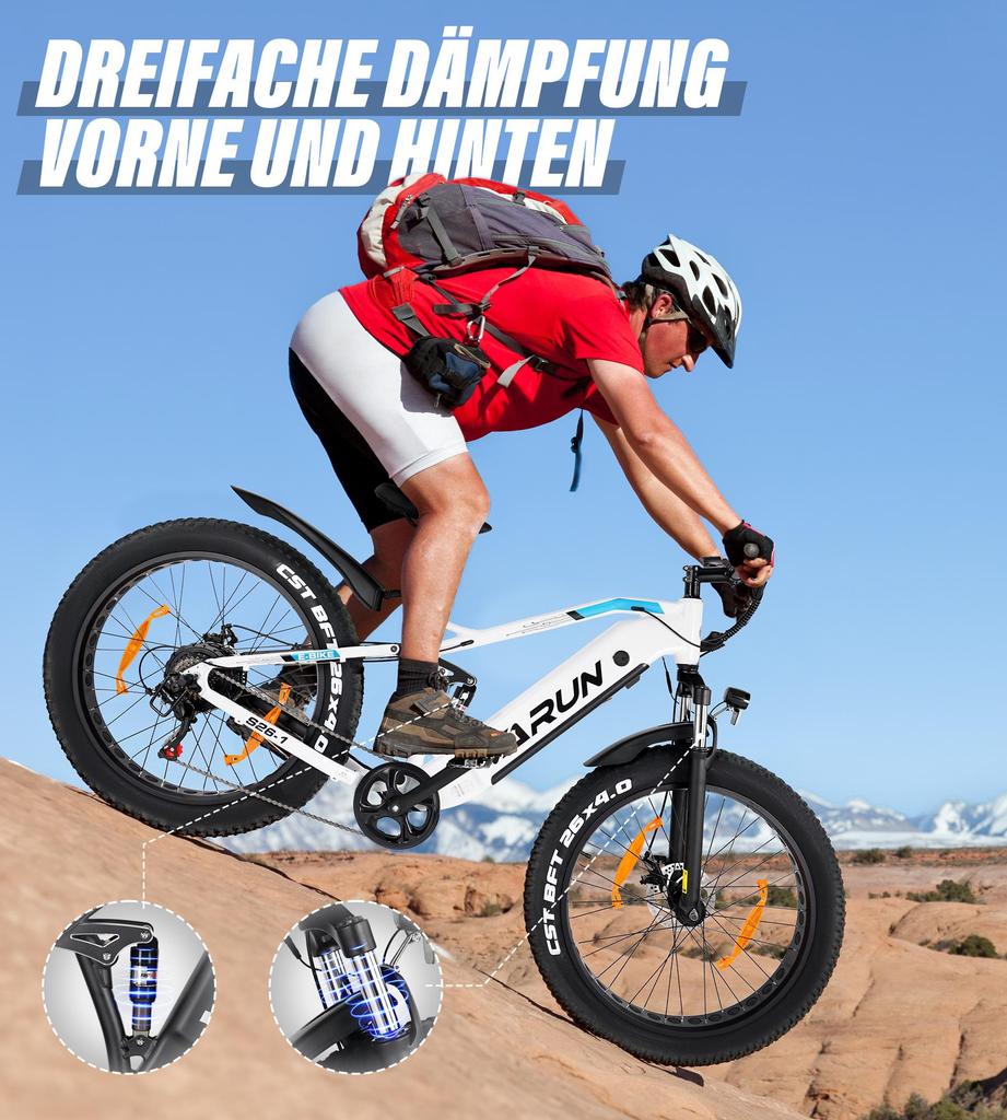 VARUN S26-1 26" X 4.0" Fat Tire Electric Mountain Bike with 48V 16AH Removable Battery