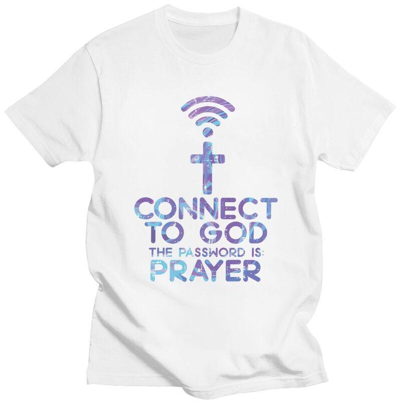 Custom Jesus Christian Tee Connect To God The Password Is Prayer T Shirt Men Short Sleeve Pure Cotton Tshirt Leisure Tee Tops