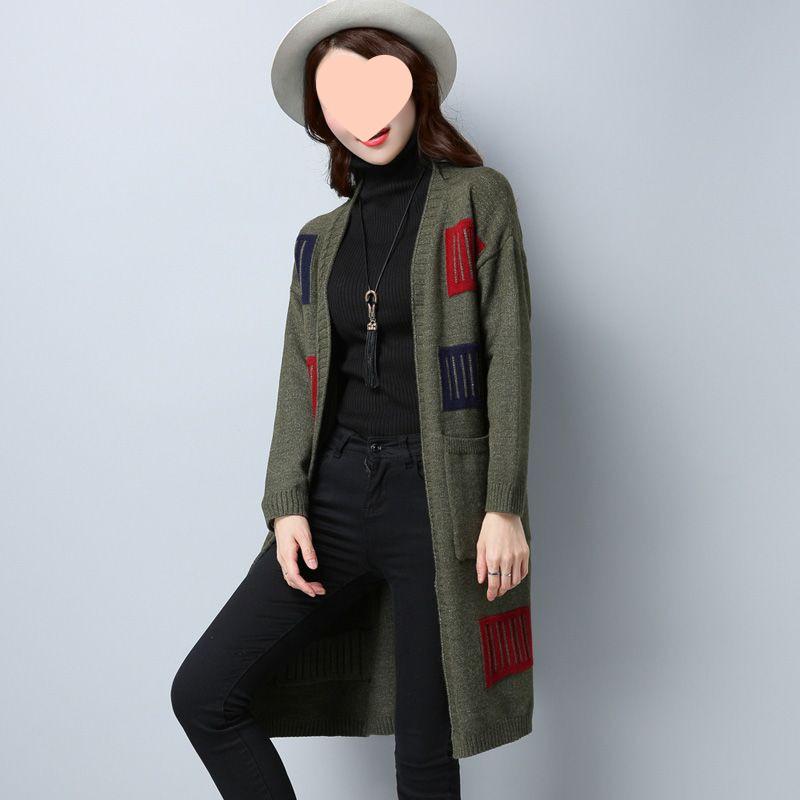 

Женский кардиган средней длины вязаный в корейском стиле весна 2025 - Модный свободный свитер-пальто для молодых мам XL