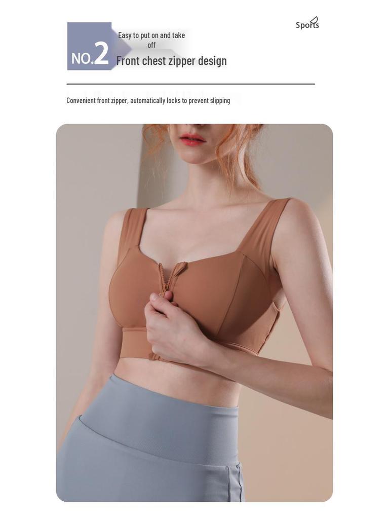 High Support Front Zipper Shockproof Yoga Bra for Running