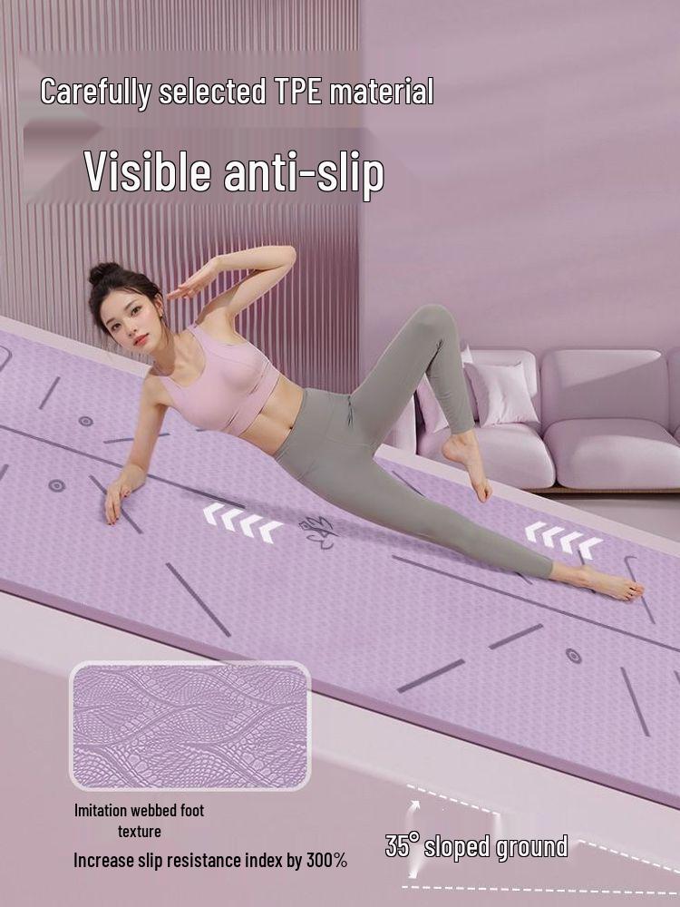 Women's Non-Slip TPE Yoga Mat - Thick, Shock-Absorbing Fitness and Dance Mat for Home Use
