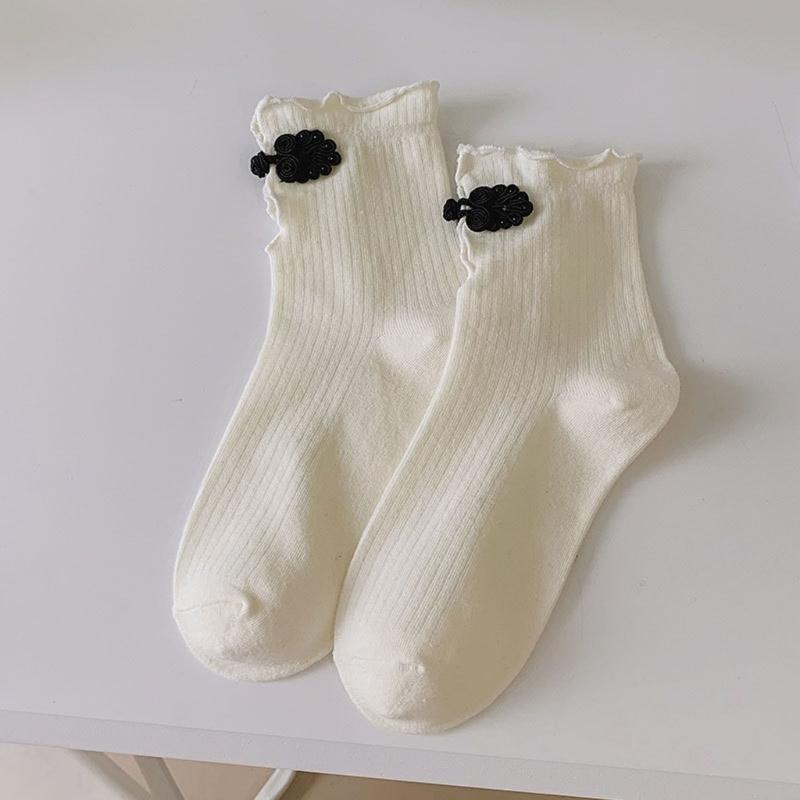 Women Crew Socks Ruffle Ankle Socks Japanese Style Sweet Bows Socks Frilly Cheongsam Knee High Socks Y2K Streetwear