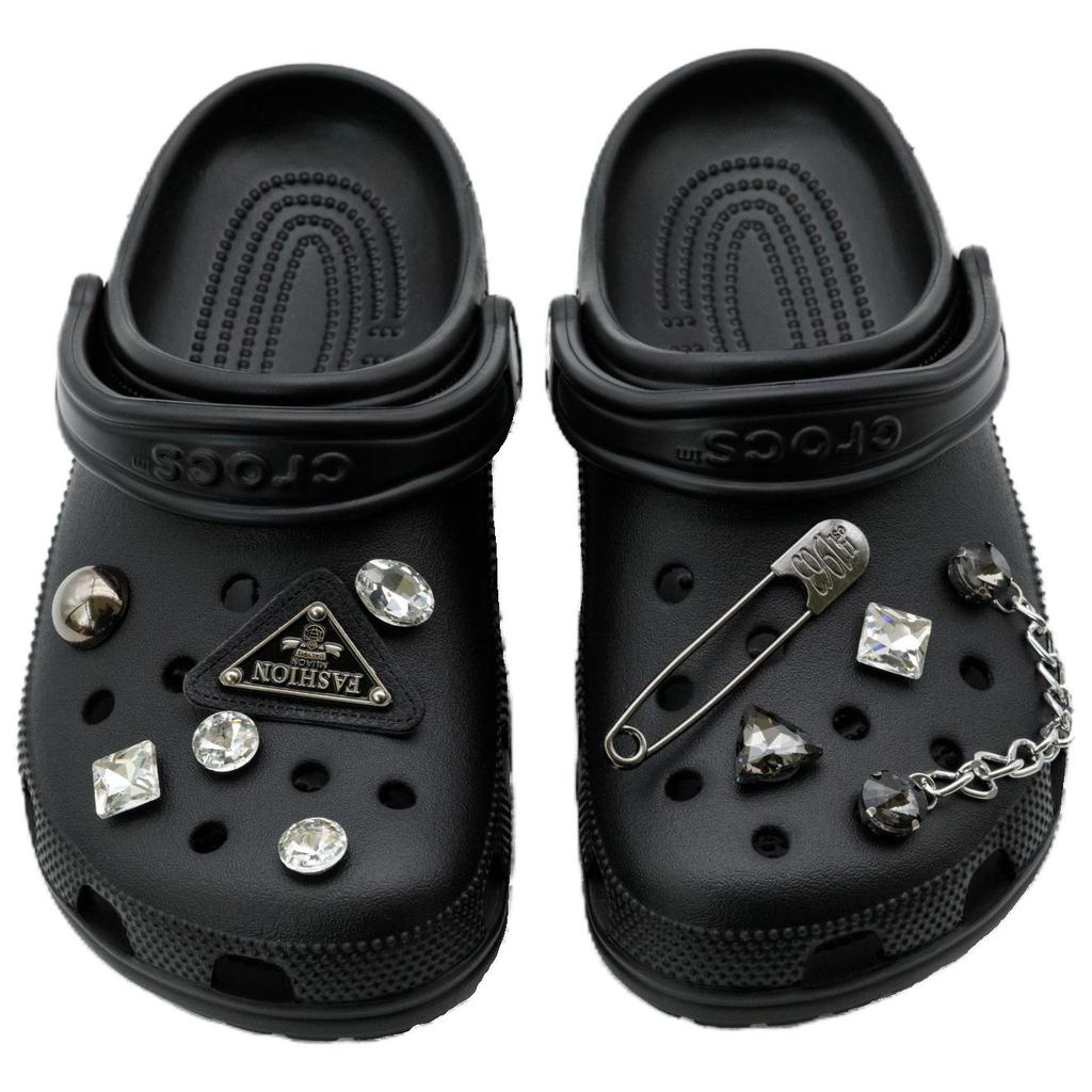 Crocs Classic Clog Pin Drill Fun EVA Comfortable Refreshing Versatile Unisex Black Hole Shoes