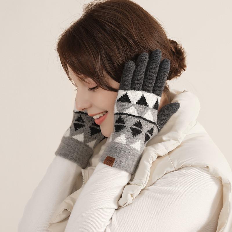Wool knitted gloves women's winter warm full-finger gloves piled thickened cycling wool gloves men