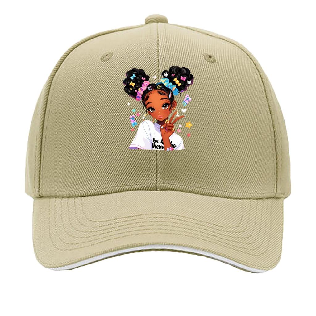 Cute Black Girl Peace Sign Cartoon Portrait Sandwich Baseball Cap Unisex Women Sun Cap Outdoor Workouts Hat