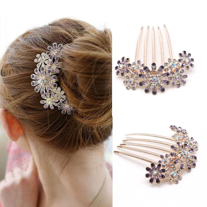 Hair Accessories Hairpins Beautiful Crystal Rhinestone Petal Hair Comb Flower Pin Hair Clip Claws Hairdressing Stylists Headwear