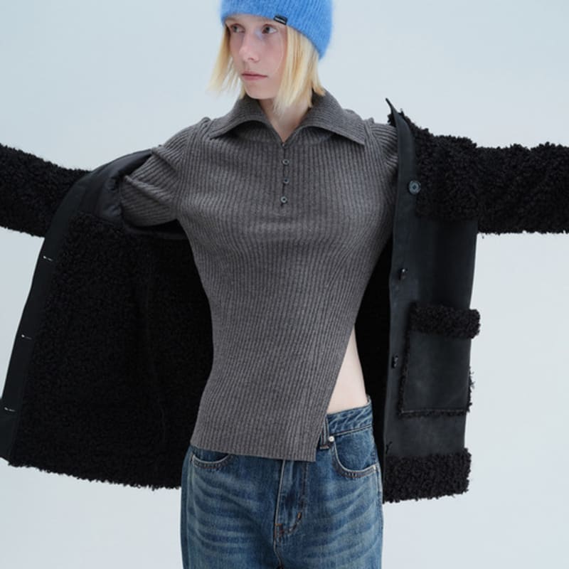 DIAGONAL ANGORA BEANIE (blue)