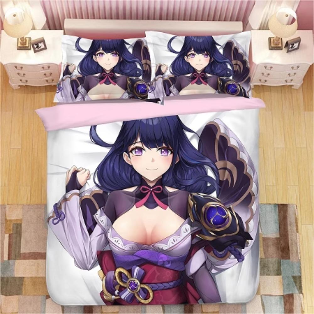 Anime Character Microfibre Bedding Sets for Kids Teens Adults Purple Duvet Cover with Zip Room Decor