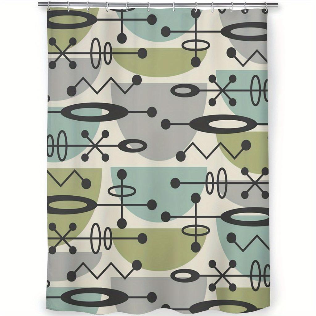 Retro Mid-Century Modern Shower Curtain – Atomic Geometric Design, Elegant Abstract Art, 70X70In, Includes Hooks