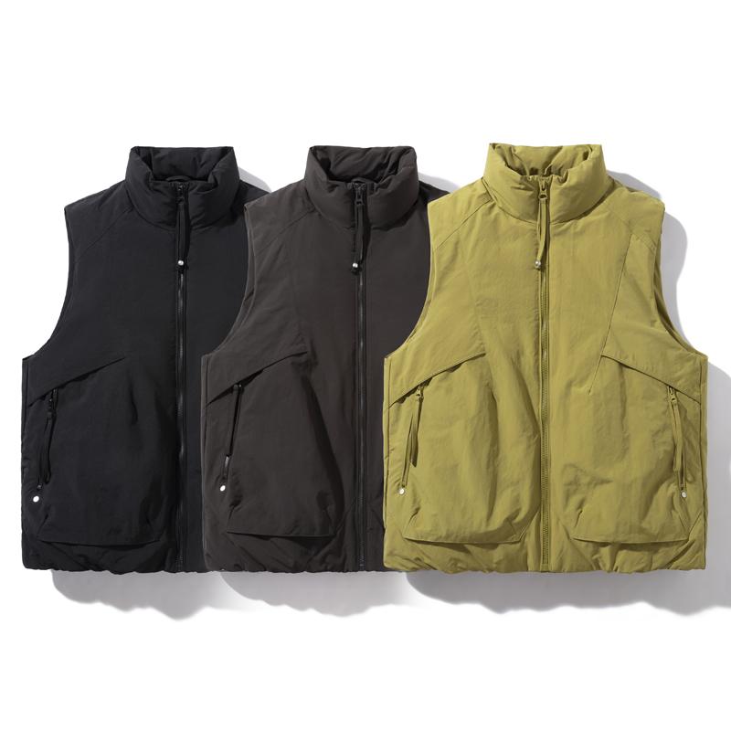 Men 50% White Duck Down Vest, Stand Collar Zip Up Padded Gilet Multi-Pocket Casual Outdoor Waistcoat