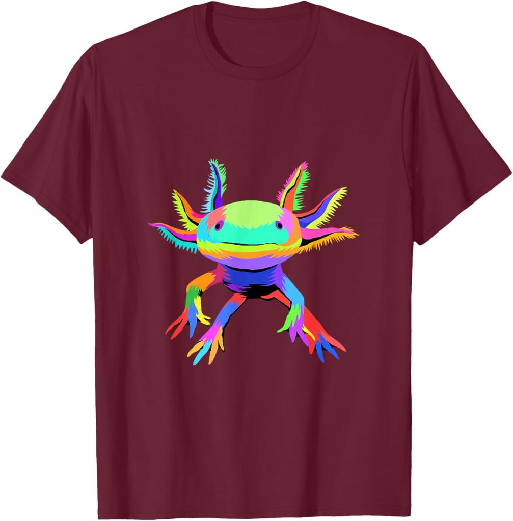 Colorful Pop Art Axolotl Lover Graphic Tee Breathable Cotton Casual T-Shirt for Men