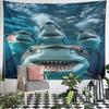Four Great White Sharks Selfie Underwater Wall Tapestry Funny Ocean Wildlife Decor for Living Room Dorm