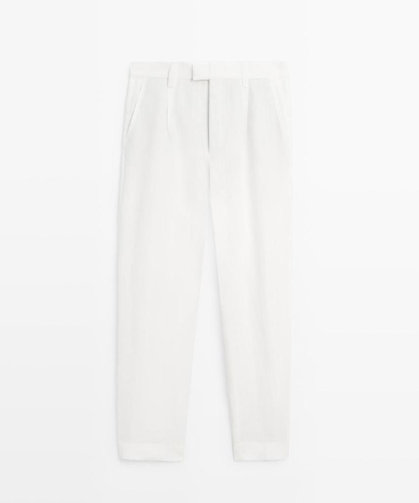 Masimodutti 100% Linen Pintuck Detail Pants