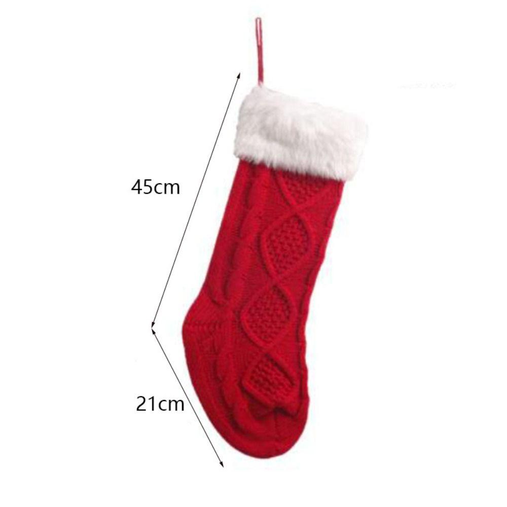 Large Size Knitted Christmas Stocking With Fluff Christmas Tree Ornaments Christmas Gift Bag  Kids